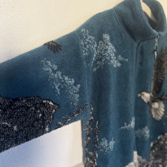 Eagles and Snowy Mountains High Pile Fleece Vintage 90s Zip Front Jacket (Small) - Picture 2 of 8
